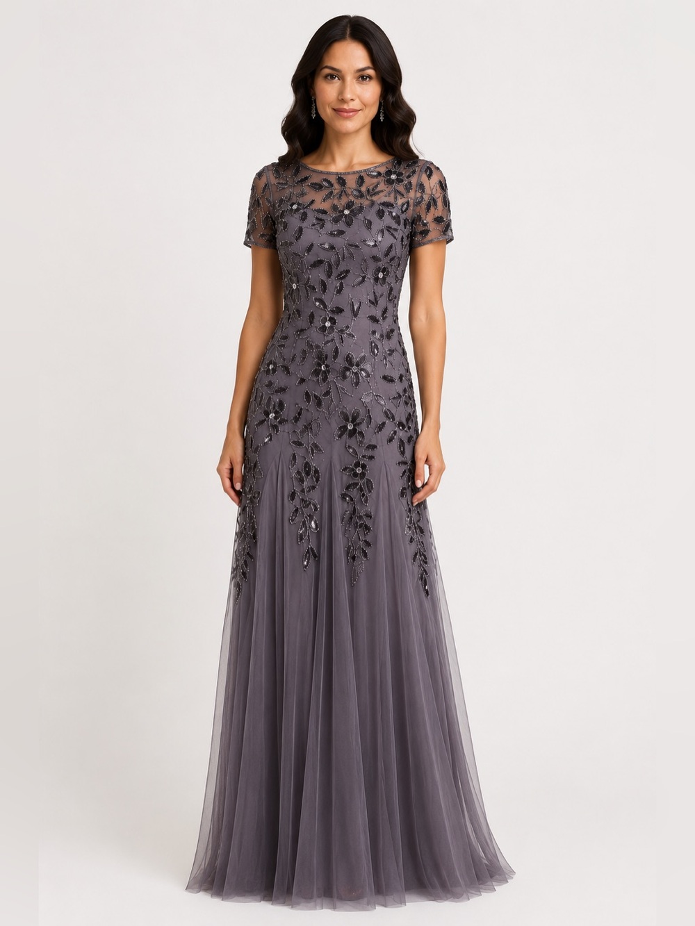 Adrianna Papell Size 2 NWT Moonscape Purple Beaded Evening Gown GALA MOB Formal